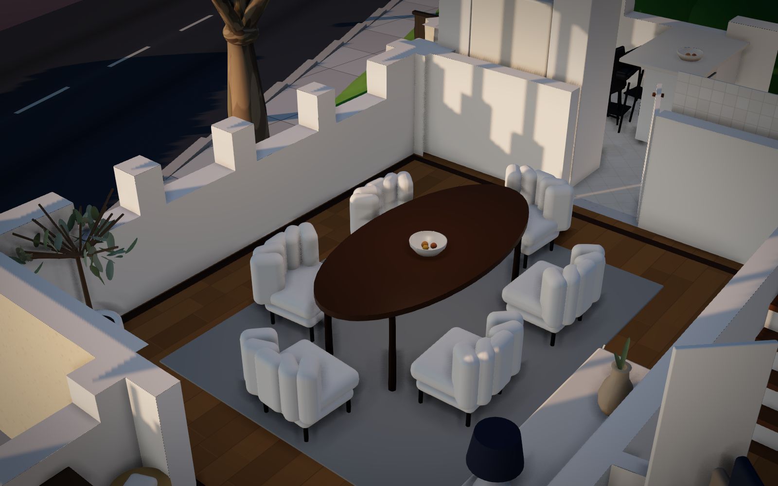 The generated home at dusk